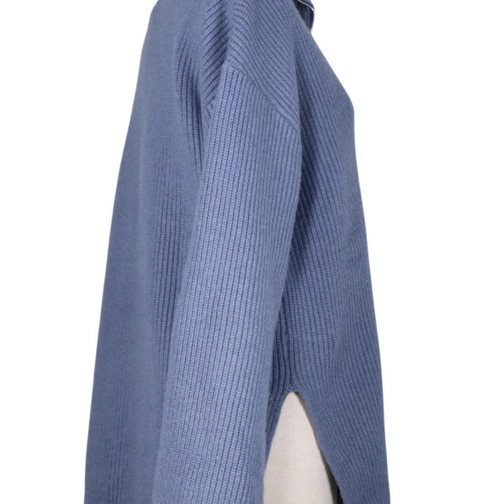 H&M Women Small Pigeon Blue Half Zip Rib Knit Sweater Wool Blend Relaxed Fit NWT - Picture 9 of 15